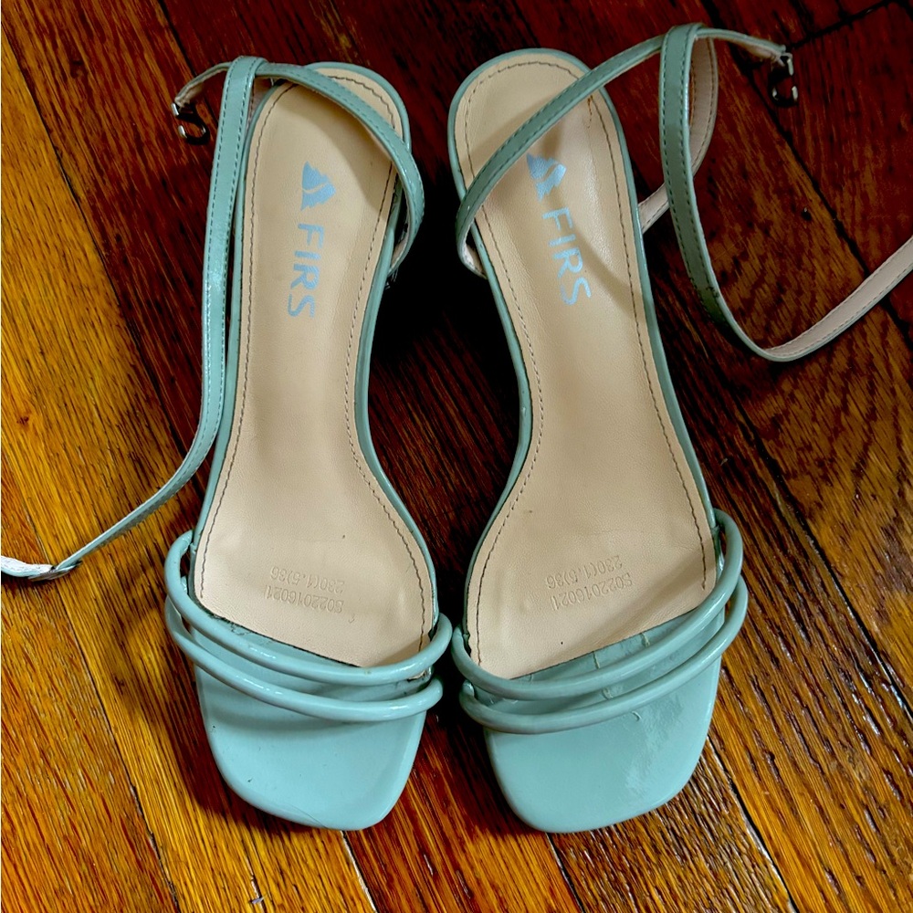 Heels sandals , pastel  green  block heel sandals ,size 6